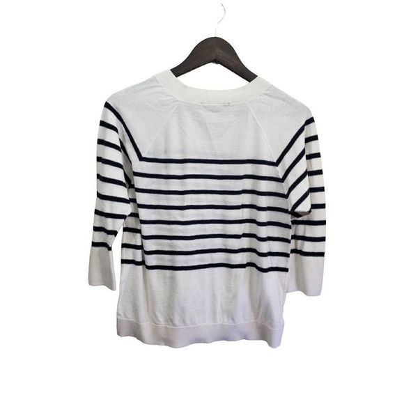 Loft Cotton White Black Crewneck Sweater size S - Picture 2 of 10